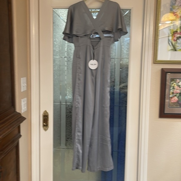 Line & Dot Women's Pas Silver Wide Leg cross-back Jumpsuit NWT - Picture 3 of 8